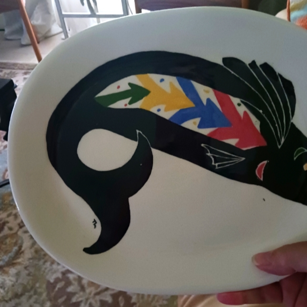 Alaskan Art Pottery Platter Handpainted Fish Salmon - Picture 2 of 4